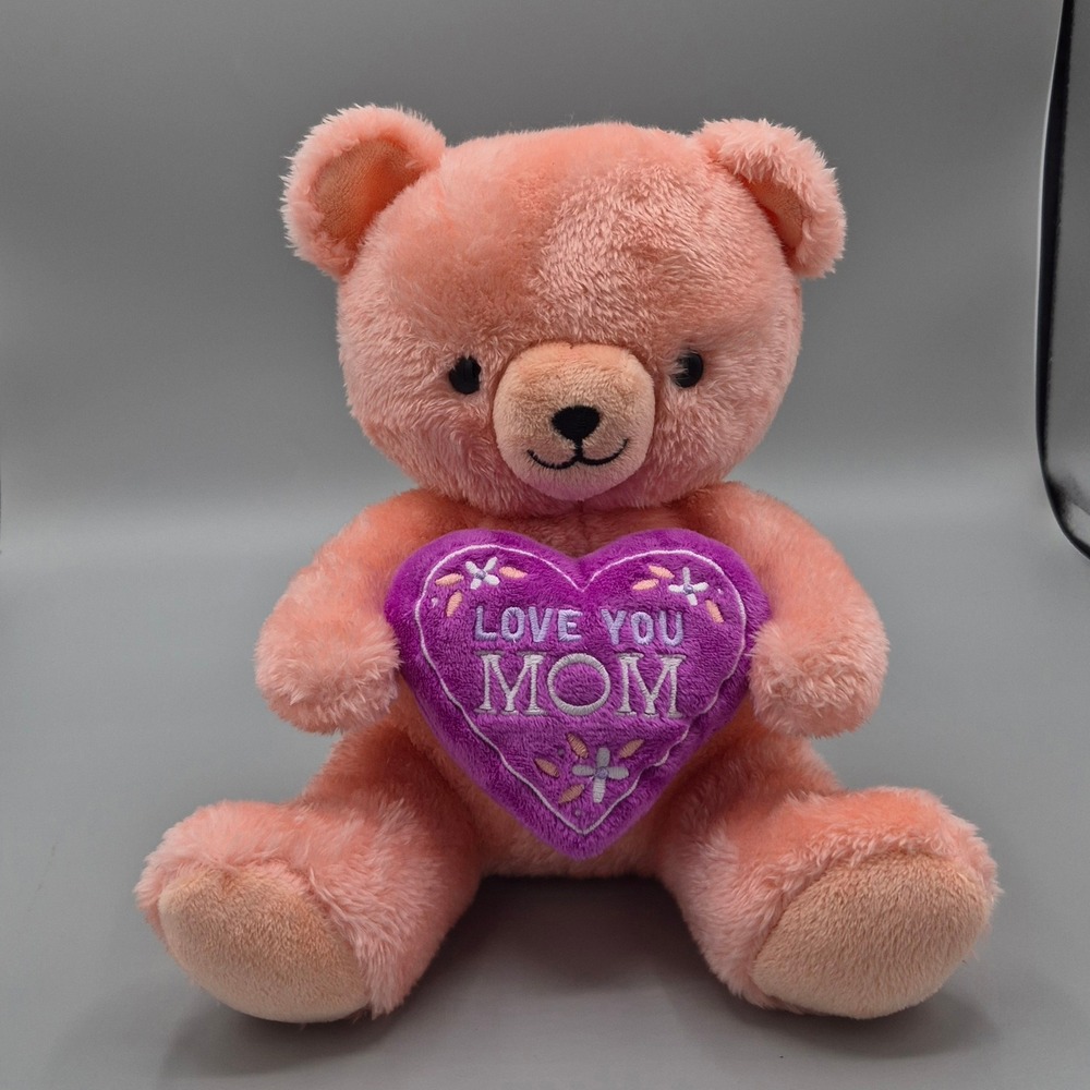 Hallmark Pink Teddy Bear Love You Mom Purple Heart Plush MJM3275 Stuffed Animal